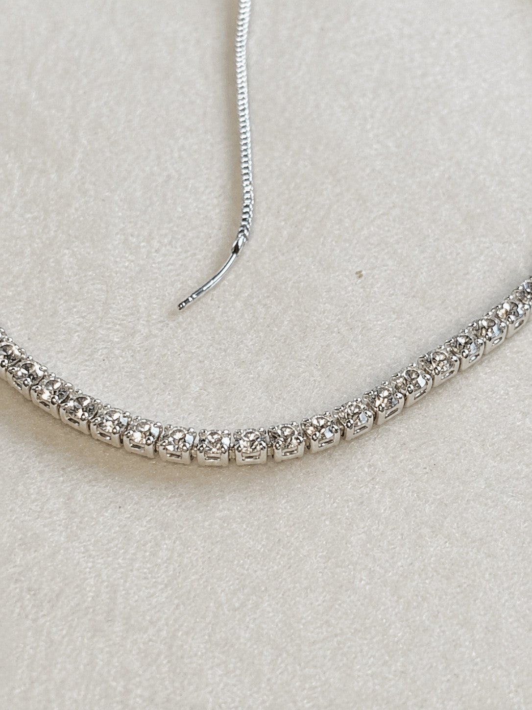Silver Tone Clear Rhinestone Tennis Choker Necklace 13"