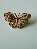 Vintage Gold Tone Textured Butterfly Brooch Pin 1.5 Inch Figural
