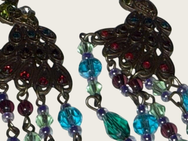 peacock rhinestone and crystal earrings