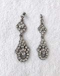 Clear Rhinestone Teardrop Dangle Earrings Silver Tone Pierced 2.25"