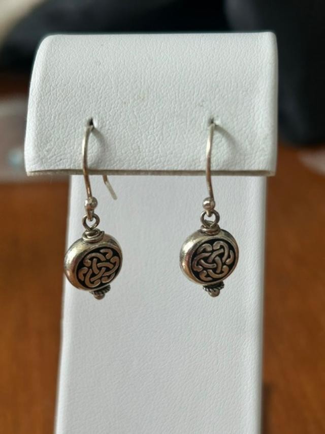 Petite Silver-Tone Celtic Knot Round Bead Dangle Earrings Fishhook