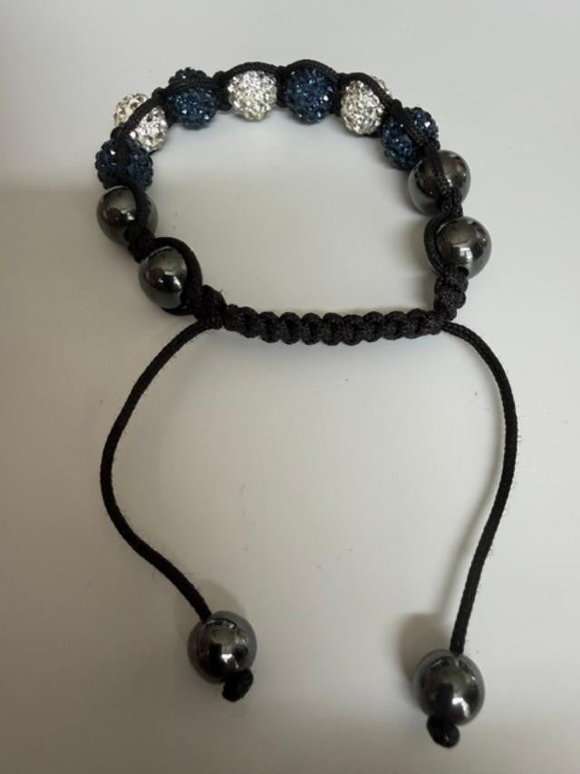 Handmade Shamballa Style Black Cord Bracelet with Sparkling Beads
