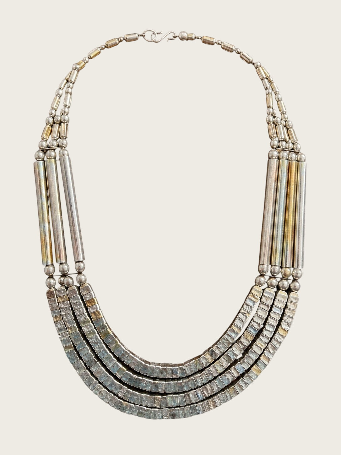 Vtg Egyptian revival tribal statement Bib necklace silver tone beads