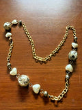 Vintage 32” Faux Pearl Heart Bead Necklace Floral Caps Mixed Tone Chain