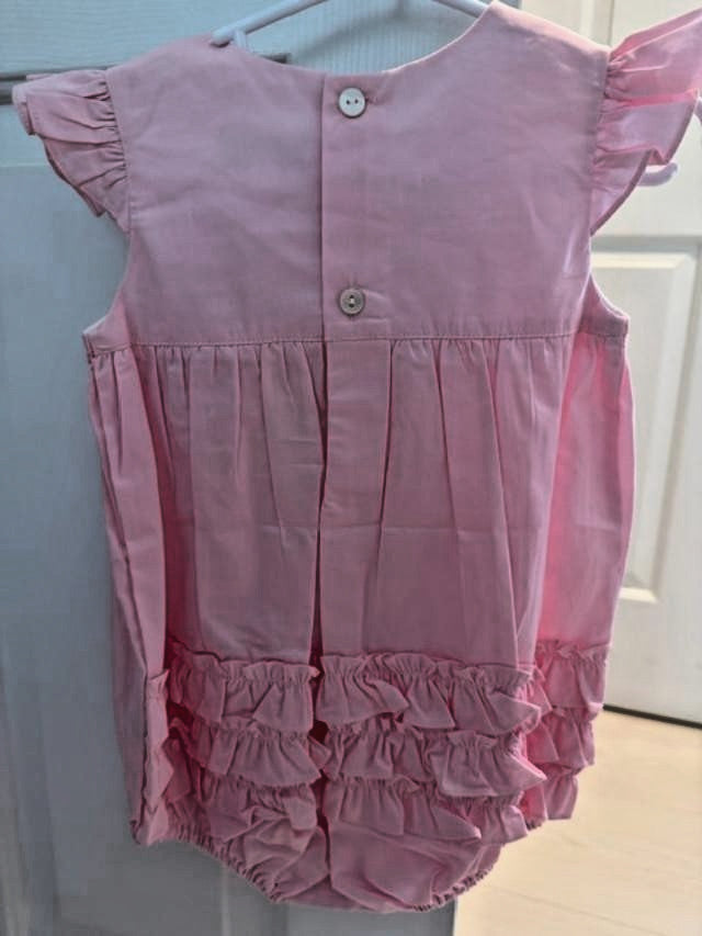 Fantaisie Bebes Pink Smocked Floral Ruffle Bubble Romper Baby Girl 18M NWT