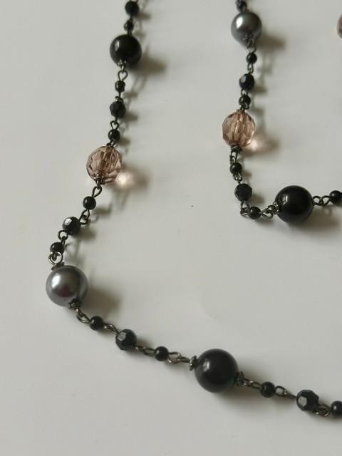 36” Black Gray Blush Pink Beaded Station Necklace No Clasp Opera Length  Conditi