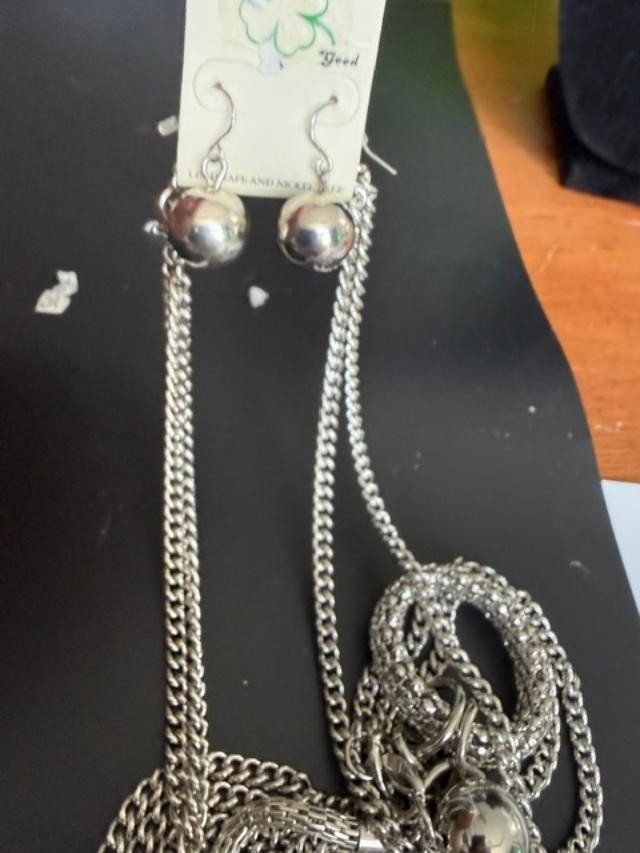Silver Tone Multi Chain Statement Necklace Layered Oval Link Draped Fashion Jewe