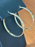 Large 1.5 Goldr-Tone Hammered Oval Hoop Earrings Hinged Closure