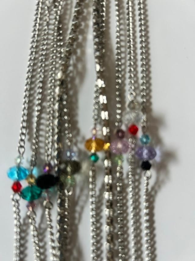 You & I Multi Strand Silver Tone Crystal Bead Necklace Earrings Set 35"