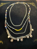 Premier Designs Multistrand Beaded Crystal Charm Necklace 17" Silver Tone
