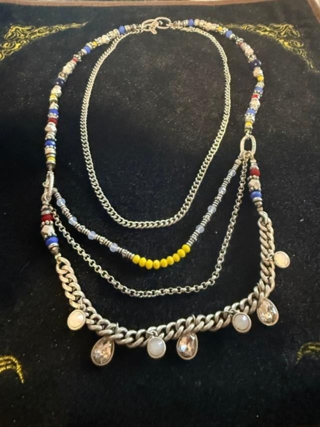 Premier Designs Multistrand Beaded Crystal Charm Necklace 17" Silver Tone
