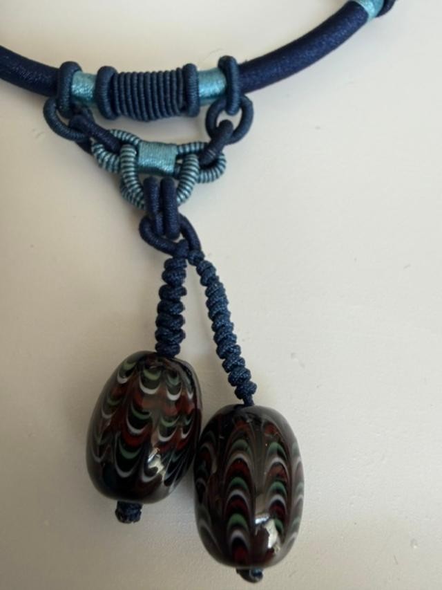 Unbranded Lampwork Glass Bead Dangle Cord Necklace Chinese Knot Boho Artisan