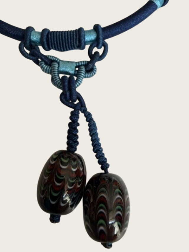 Unbranded Lampwork Glass Bead Dangle Cord Necklace Chinese Knot Boho Artisan