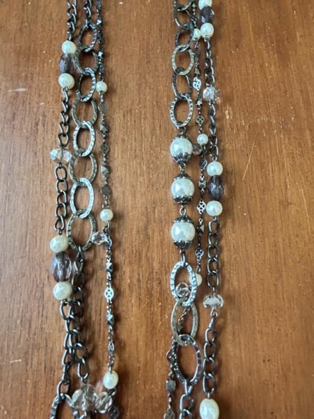Premier Designs Pearl Splash Multi Strand Faux Pearl Crystal Necklace 40"