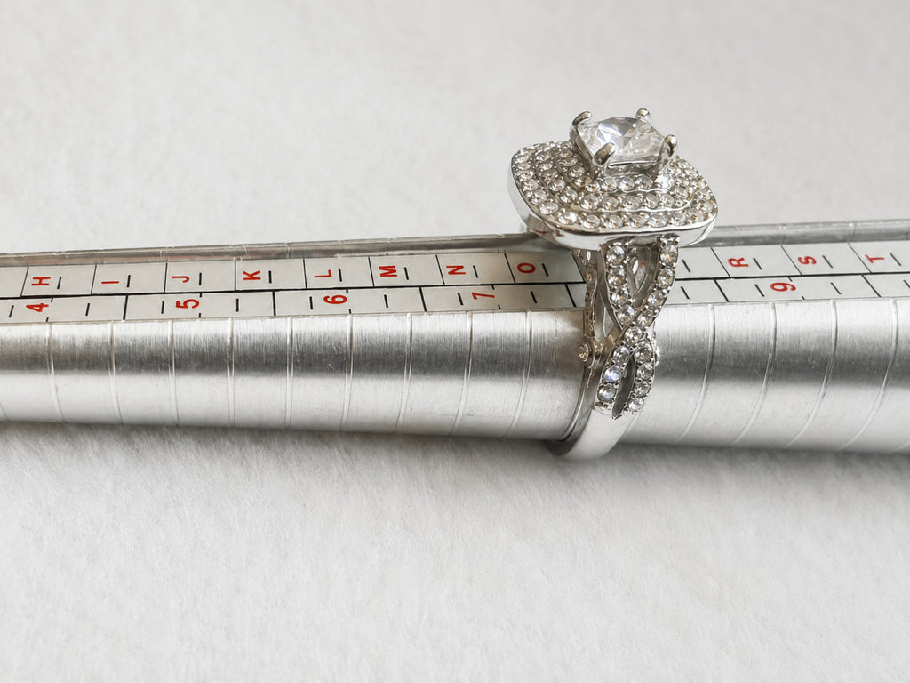 Silver Tone Clear Rhinestone Cushion Halo Split Shank Ring Size 8