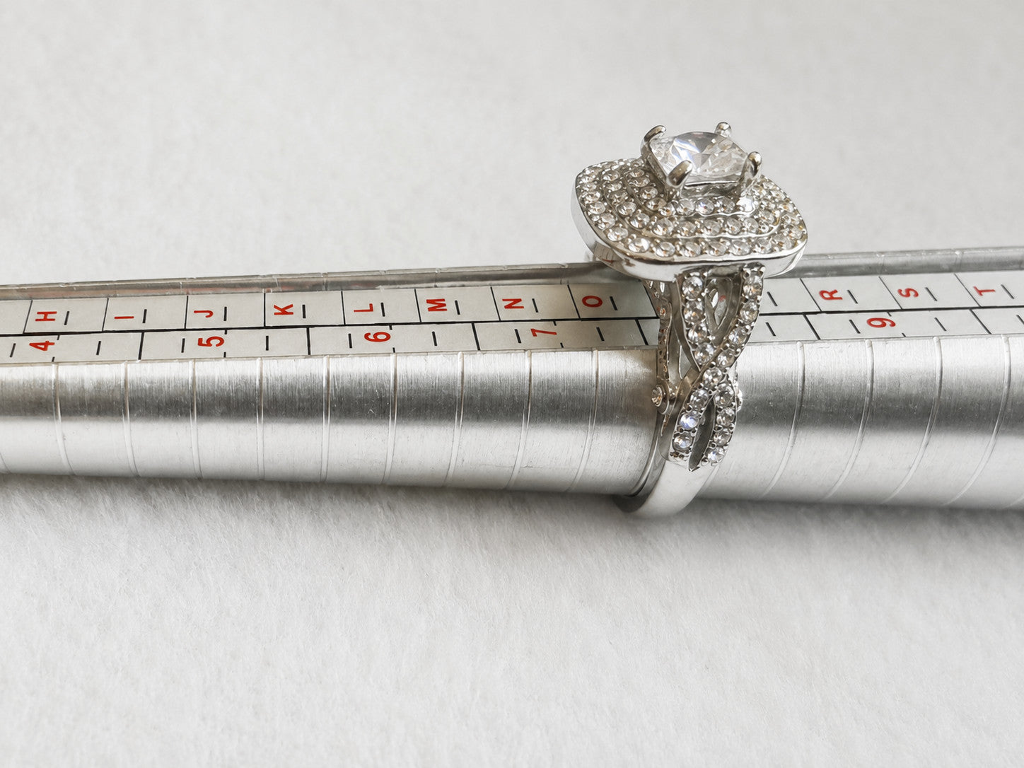 Silver Tone Clear Rhinestone Cushion Halo Split Shank Ring Size 8