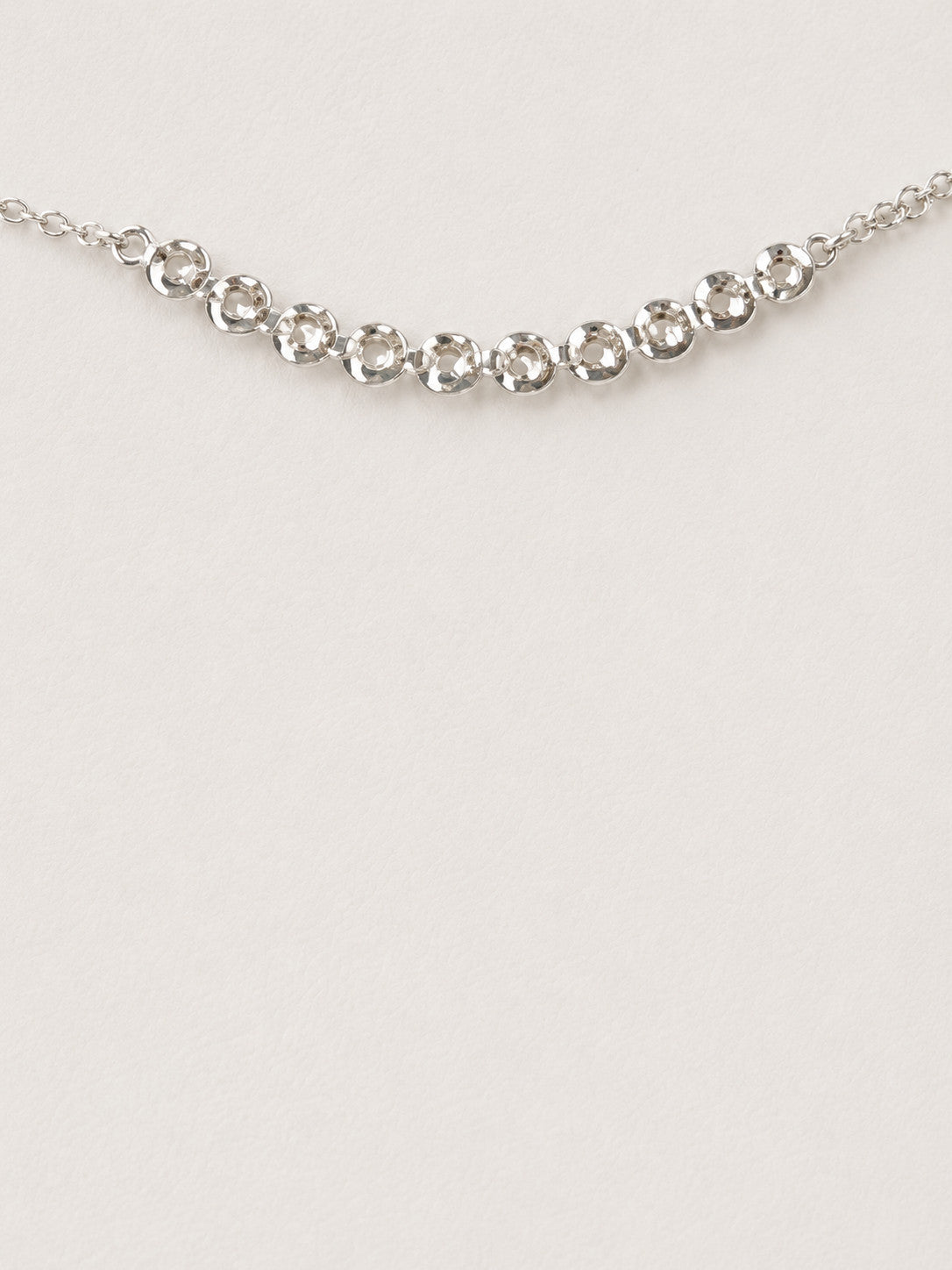LOFT Silver Tone Clear Rhinestone Curved Bar Necklace 18.5” Adjustable