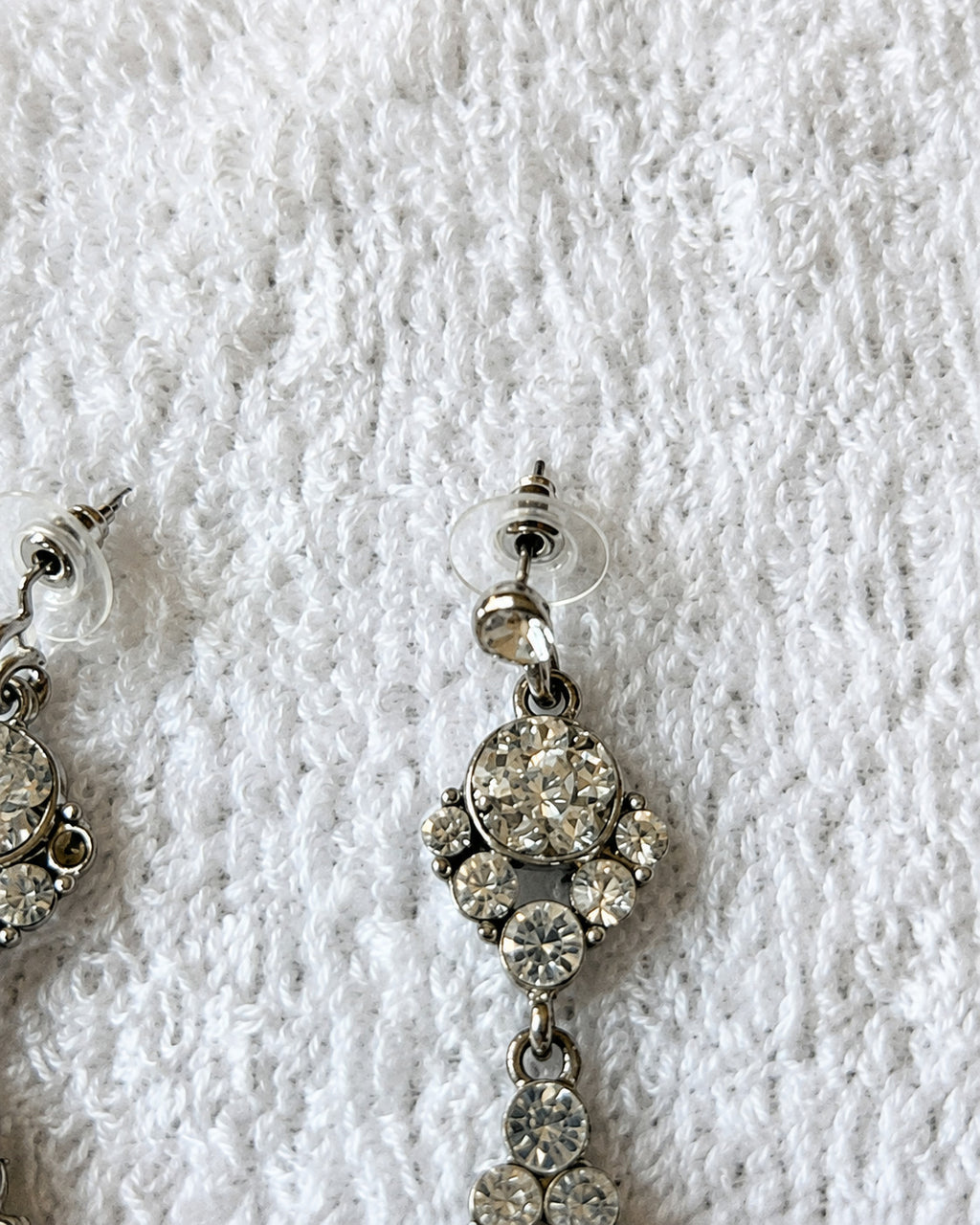 Clear Rhinestone Teardrop Dangle Earrings Silver Tone Pierced 2.25"