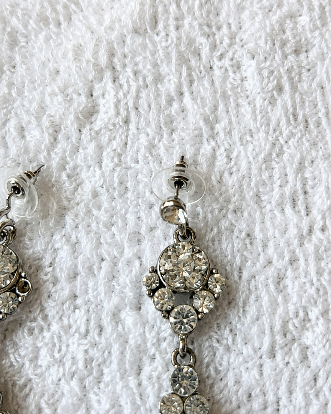 Clear Rhinestone Teardrop Dangle Earrings Silver Tone Pierced 2.25"