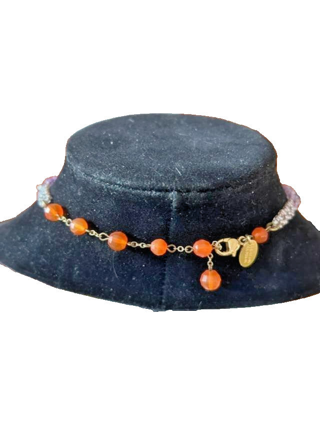 Erickson Beamon Orange Purple Beaded Choker Necklace 16" Signed