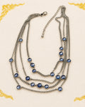 Chico’s Linda Illusion Blue Crystal Multi Strand Necklace Silver Tone 21"