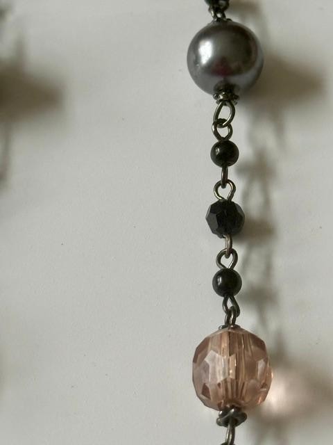 36” Black Gray Blush Pink Beaded Station Necklace No Clasp Opera Length  Conditi