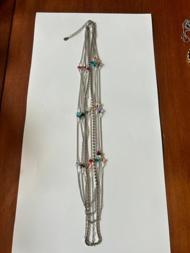 You & I Multi Strand Silver Tone Crystal Bead Necklace Earrings Set 35"