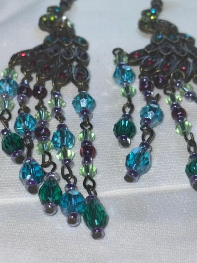 peacock rhinestone and crystal earrings