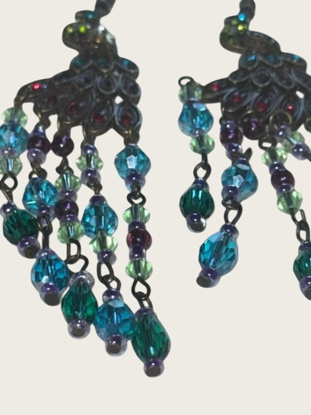 peacock rhinestone and crystal earrings