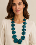 Teal Faux Turquoise Large Sculptural Bead Necklace 30" individually Knotted