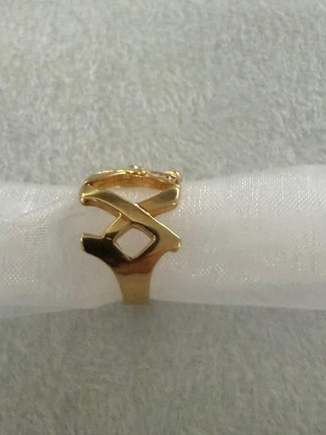 Gold Tone Crisscross Openwork Rhinestone Statement Ring Size 7.5