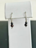 Petite Black Burgundy Bead Silver Tone Fishhook Dangle Earrings