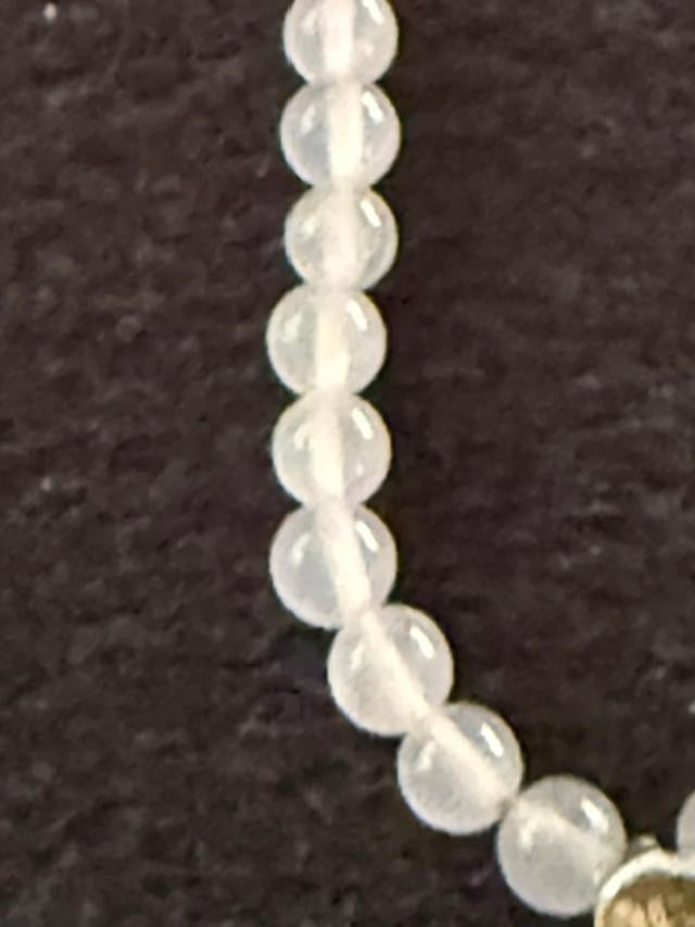 Opalite Glass Bead 15" Choker Necklace Silver Tone Flower Pendant Toggle