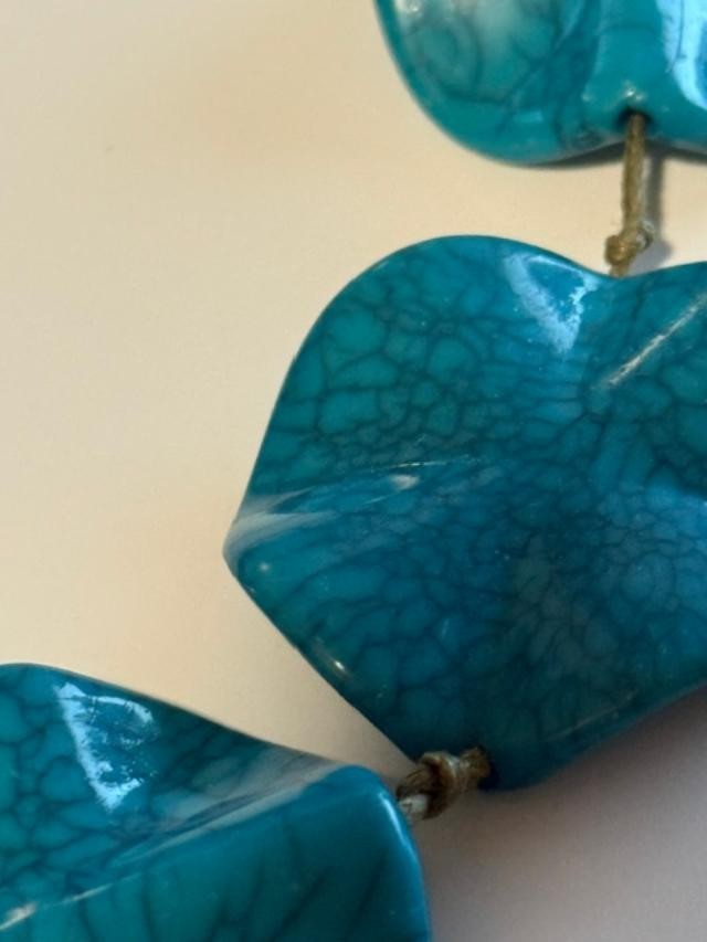 Teal Faux Turquoise Large Sculptural Bead Necklace 30" individually Knotted