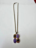 Purple Brown 4 Oval Cabochon Pendant Necklace Silver Tone 17”