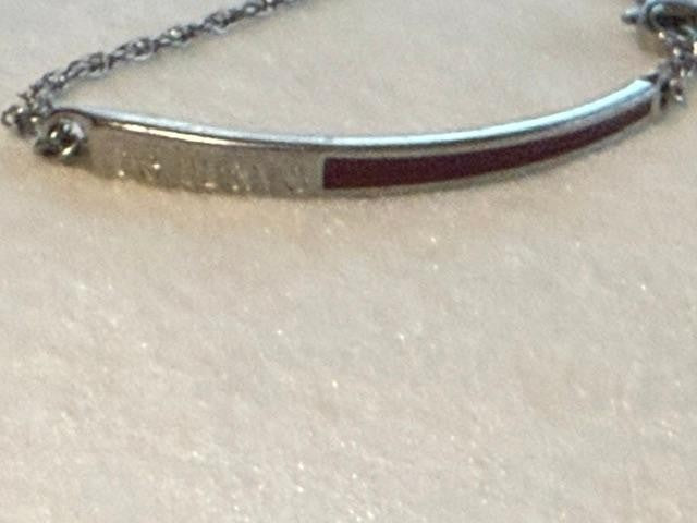 Bravelets 316L Stainless Steel Red Enamel Crystal Curved Bar Bracelet, 8"