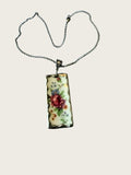 Handmade Broken China Floral Pendant Necklace Soldered Silver Tone 16" 2" Pendan