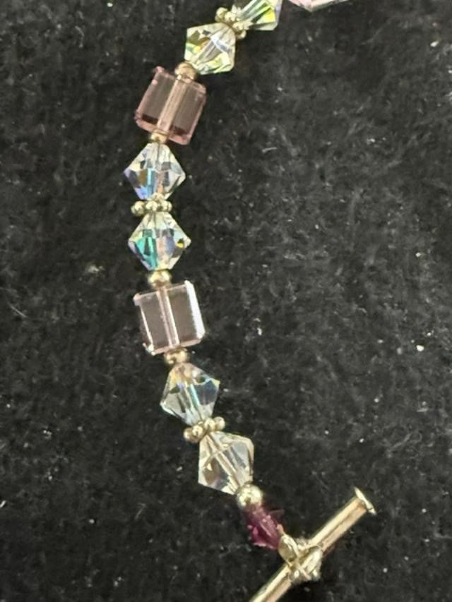 Artisan AB Crystal Lavender Glass Beaded Toggle Bracelet Handmade 7.5 Inch