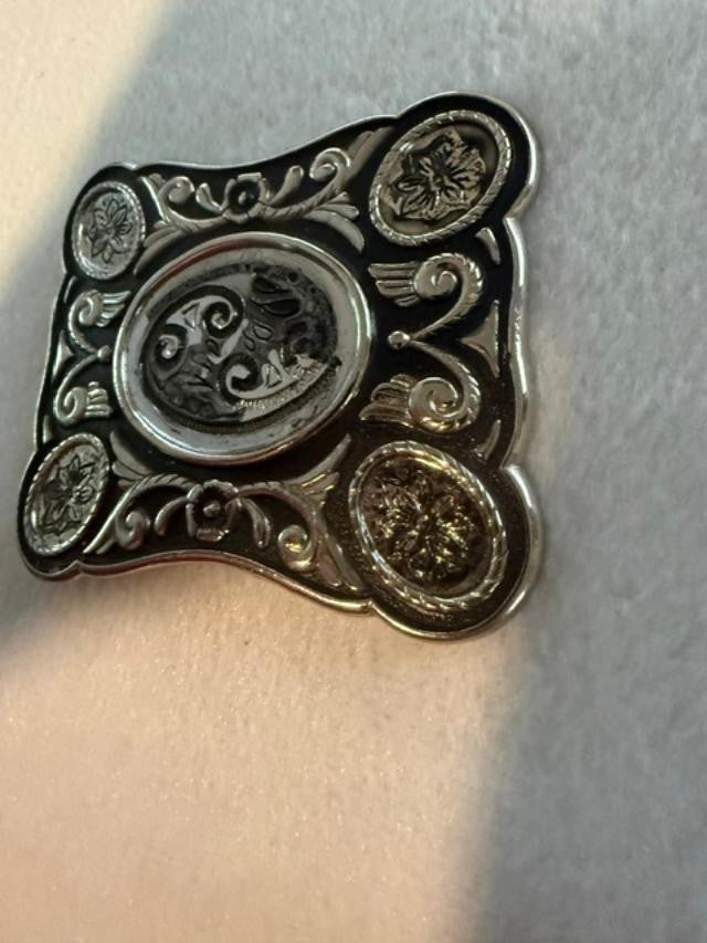 Silver Tone Floral Western Belt Buckle Vintage Style 3.25x2.5