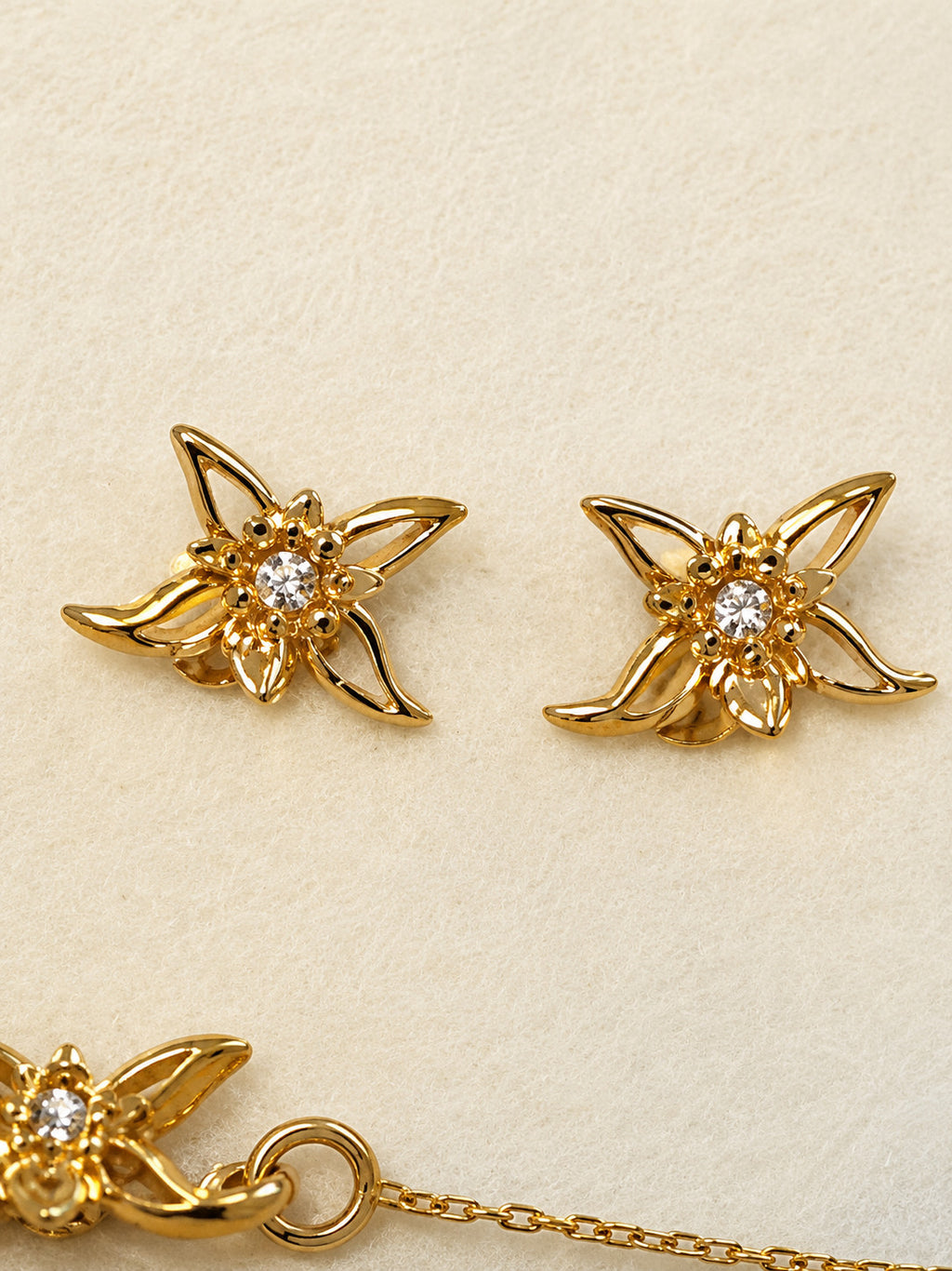 Avon Gold Tone Rhinestone Butterfly Anklet Bracelet Pierced Earrings Set