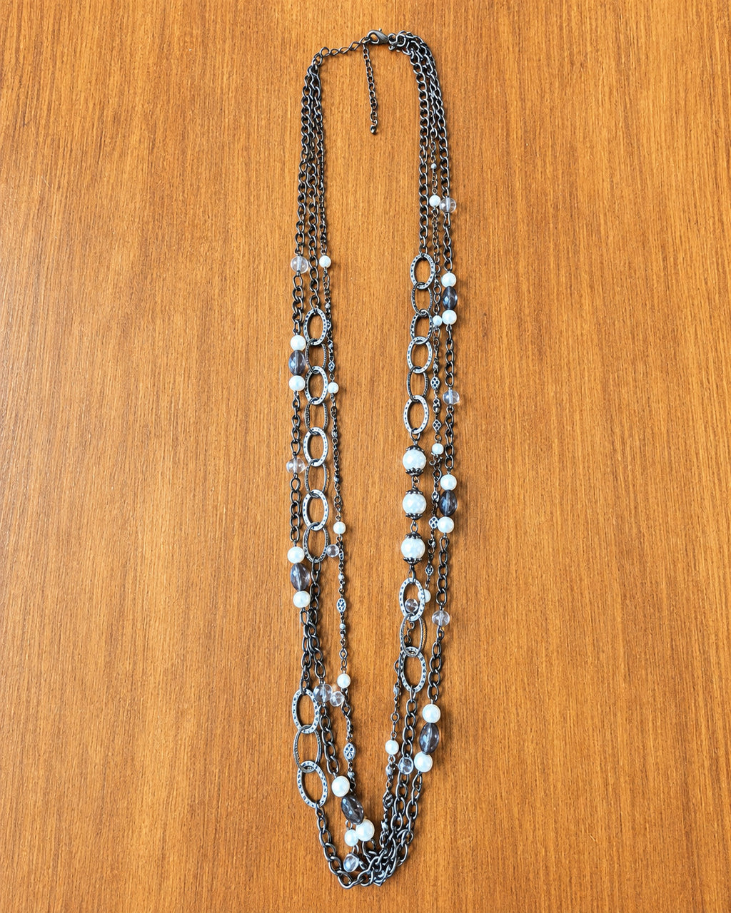 Premier Designs Pearl Splash Multi Strand Faux Pearl Crystal Necklace 40"