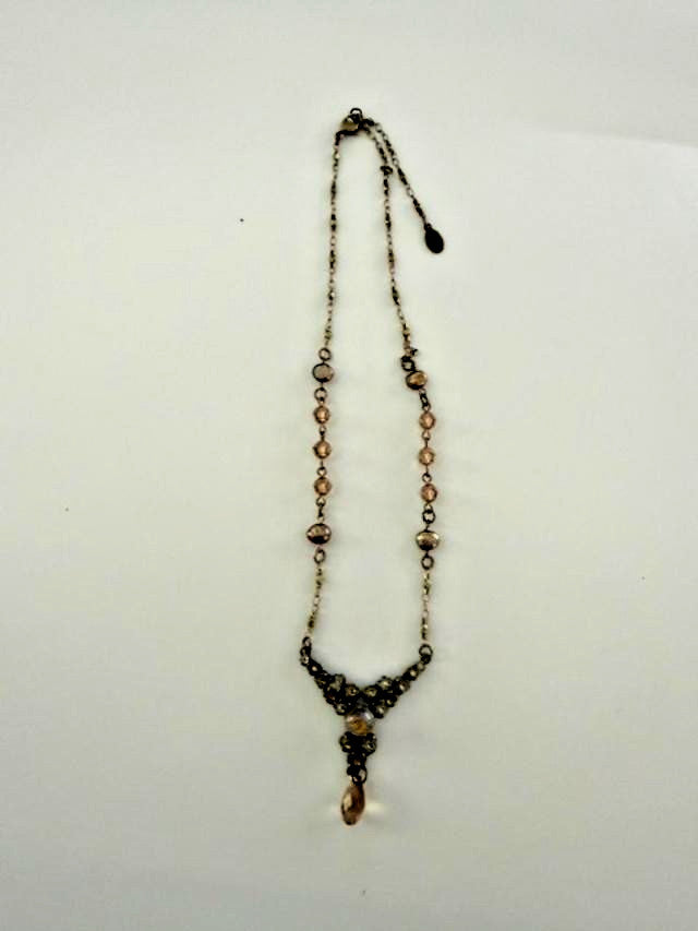Anne Koplik Designs Floral Rhinestone Y Drop Necklace Bronze Tone 18.5"