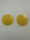 Yellow metal textured Round Disc Earrings 1.25" Bold Statement Costume Jewelry
