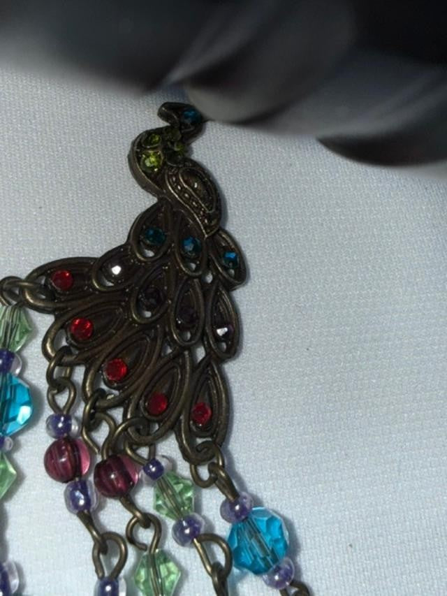peacock rhinestone and crystal earrings