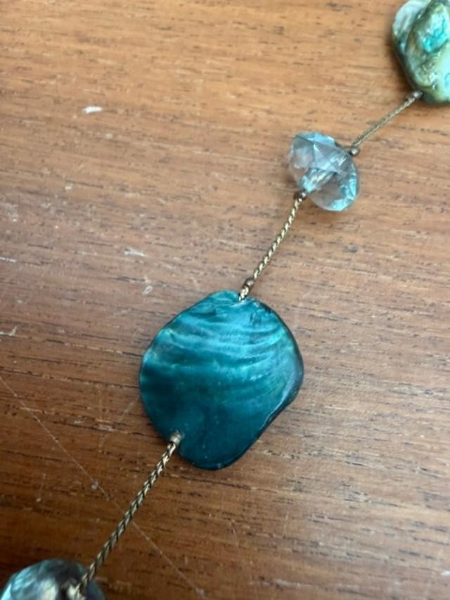 Black Lip Mother of Pearl Shell Glass Bead Long Station Necklace Boho