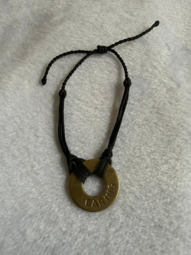 My Intent CARING Bracelet Brass Token Black Cord Adjustable Bracelet
