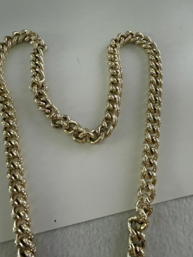 Vintage Gold Tone Curb Chain Necklace Faux Pearl Rhinestone Accent 18"