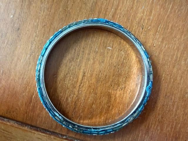 Blue Baguette Clear Rhinestone Glitter Bangle Bracelet Silver Tone