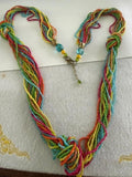 40" Multi Strand Rainbow Seed Bead Necklace Boho Knot Colorful Beaded