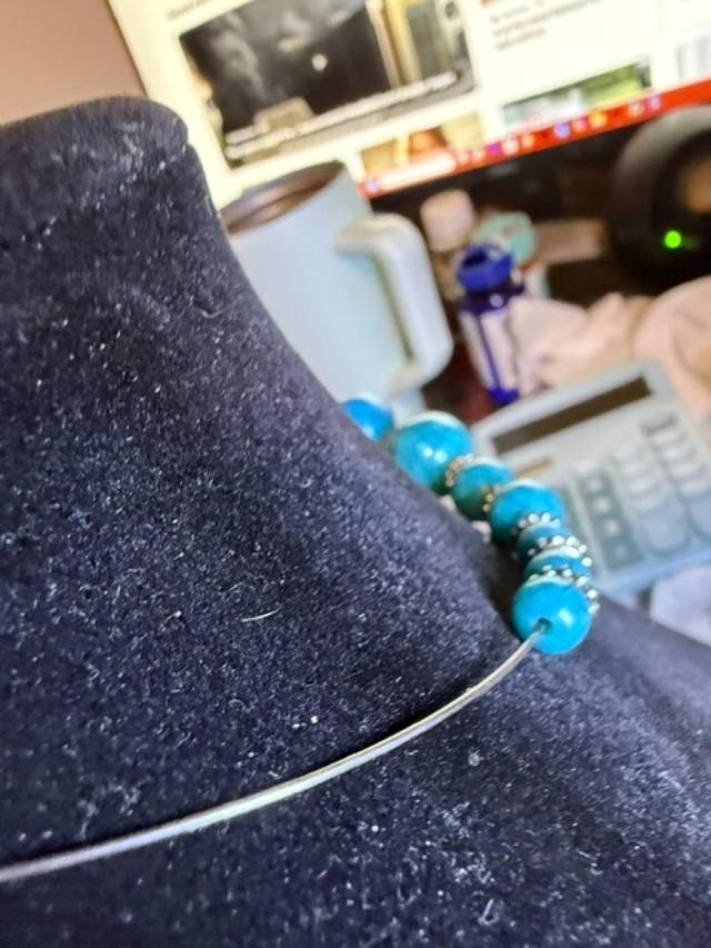Turquoise Color Beaded Collar Necklac\e Rhinestone Spacers Costume Jewlelry